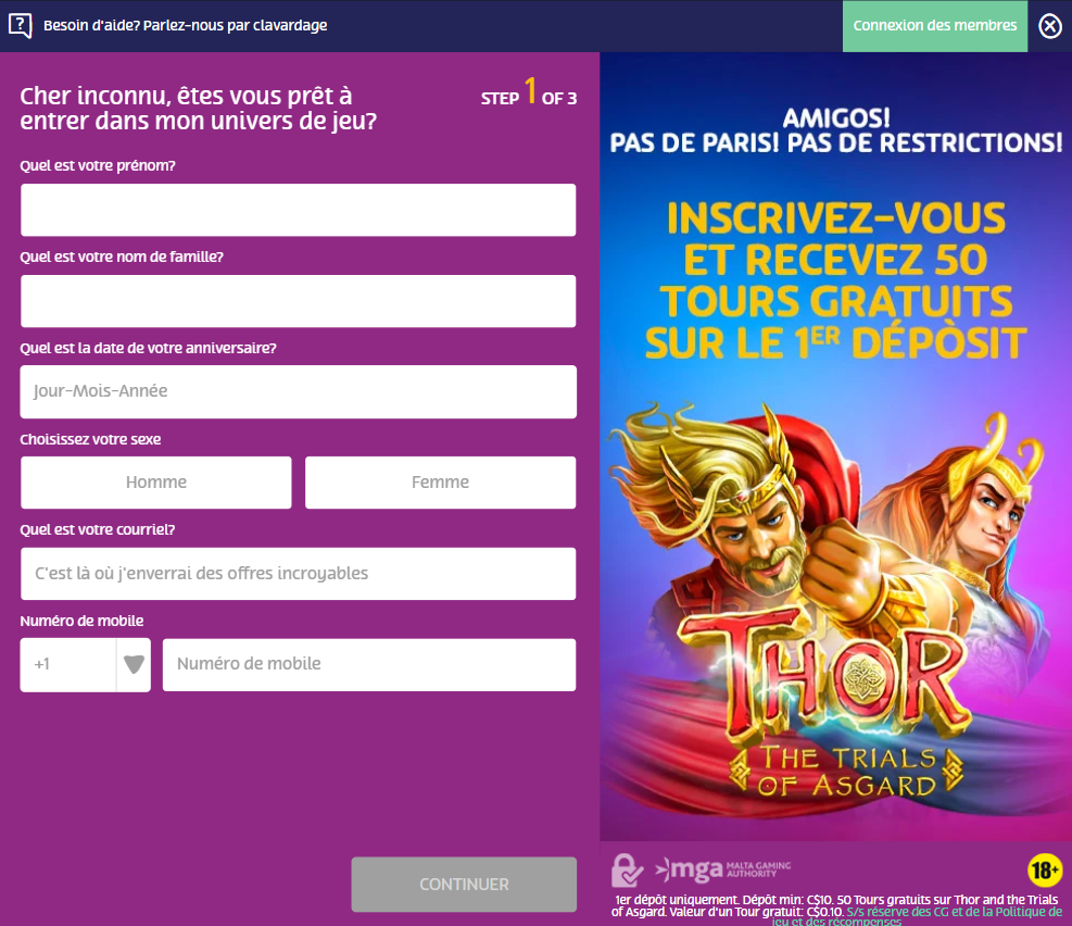 processus d'inscription sur play ojo casino