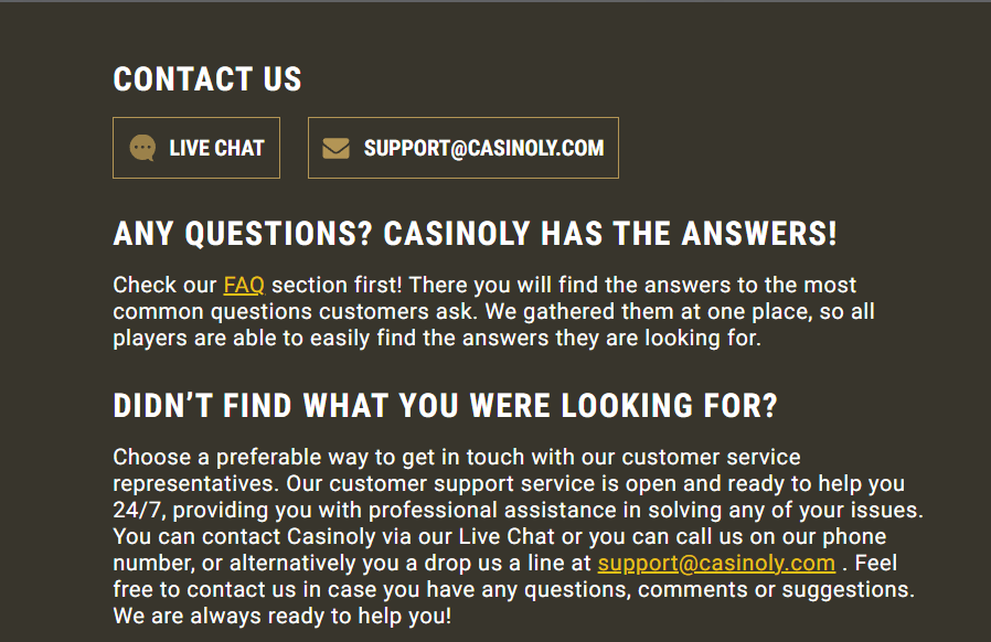 comment contacter le support client de casinoly