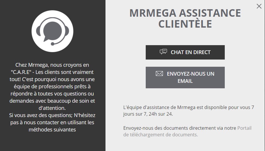 fait rare - l'assistance client de mr mega est disponible 7j sur 7 et 24h sur24