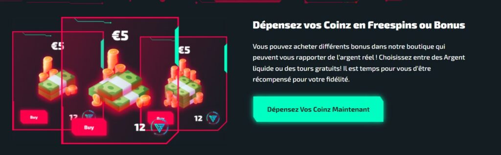 les coinz de casinozer sont un systeme de cashback offerts par le site