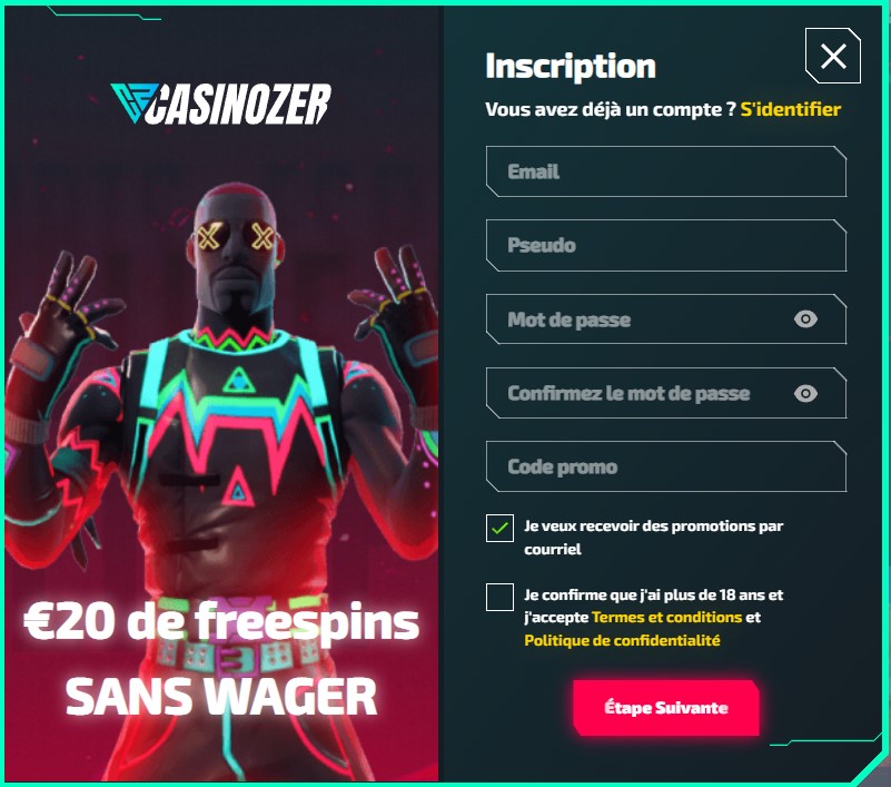 l'inscription sur casinozer est classique et demande les infos habituelles