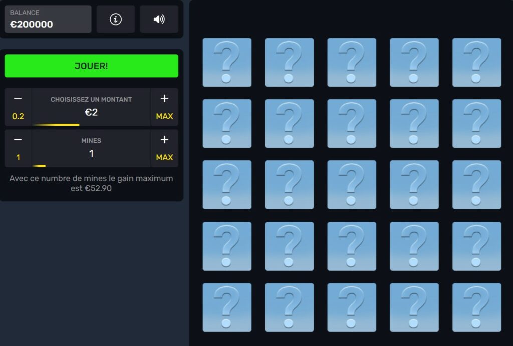 pour jouer a coin miner vous choisissez une mise et un nombre de mines