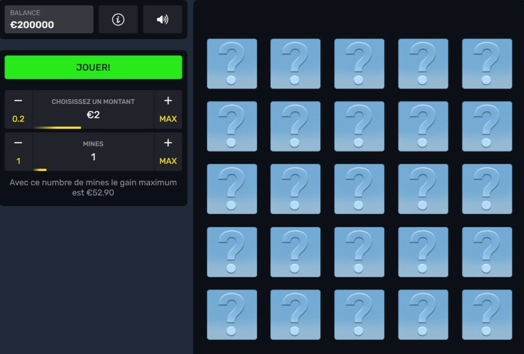 pour jouer a coin miner vous choisissez une mise et un nombre de mines