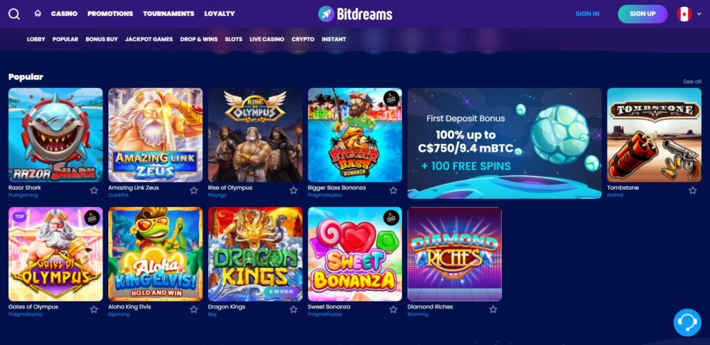 le design de bitdreams casino est acidulé et moderne