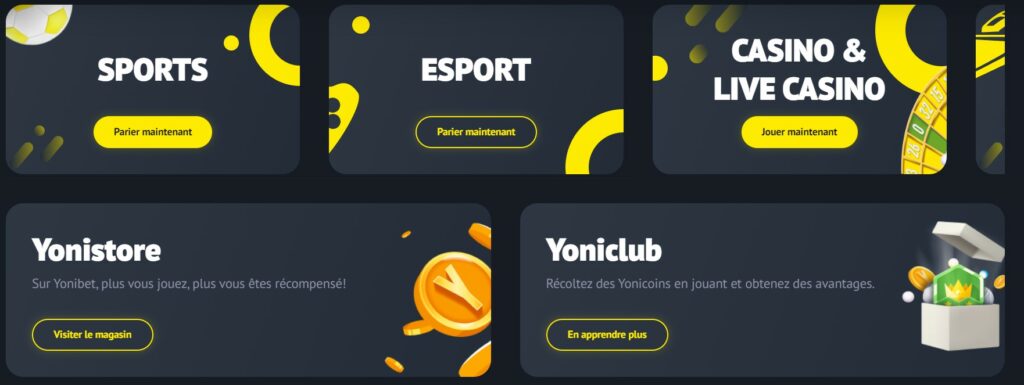 le design de yonibet est moderne et clair