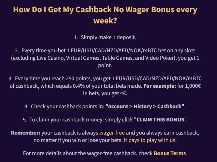 le cashback de haz casino