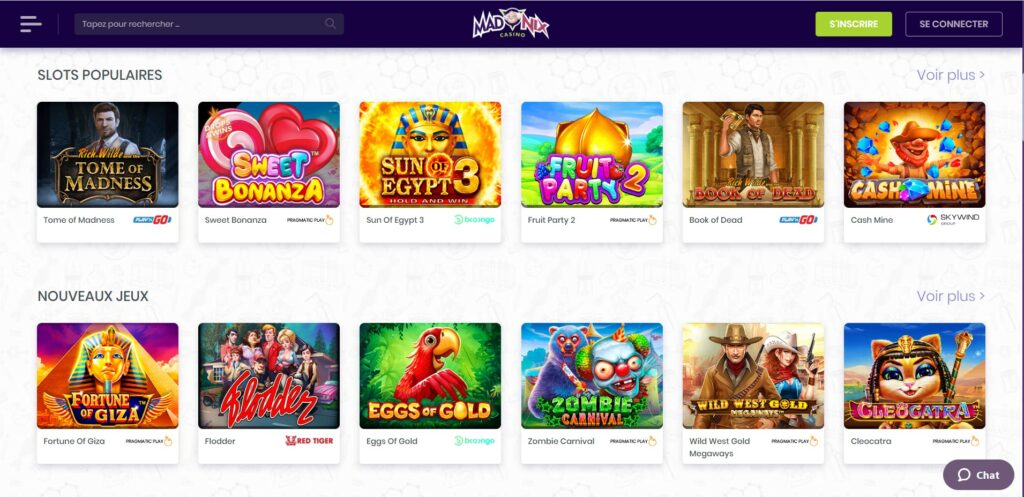 le design de madnix casino est simple et épuré