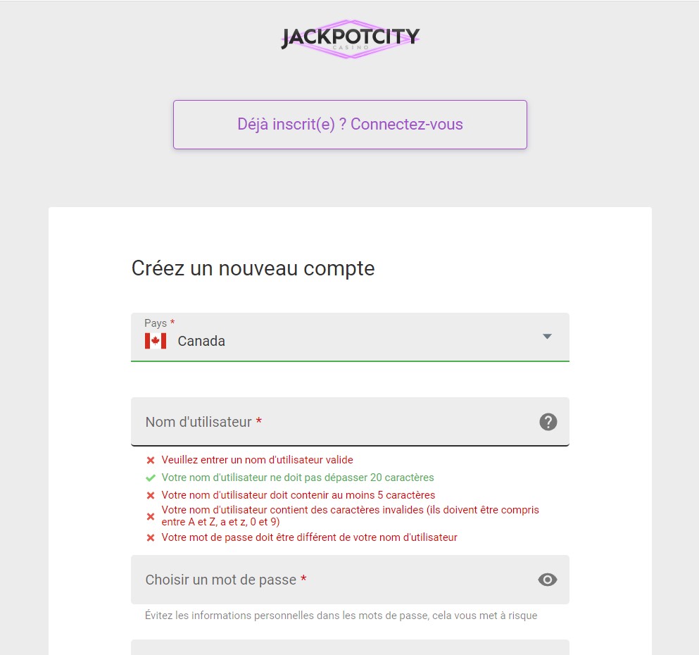 jackpot city casino offre une inscription complete et claire