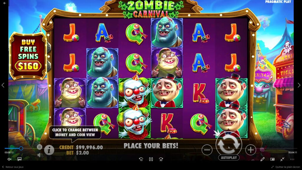 Zombie carnival est un slots super coloré et attractif