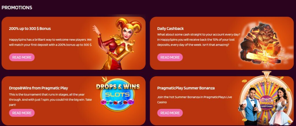 De nombreuses promotions dont un cashback sont presents sur happy spin