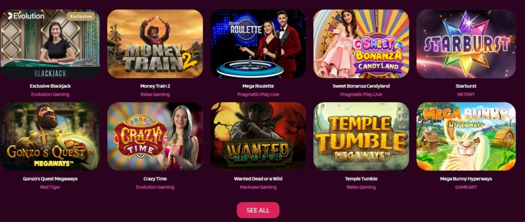 de nombreux jeux au catalogue de happy spin