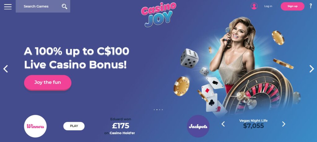 le design de Casino Joy est coloré mais reste simple