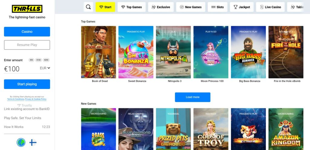 le design de Thrills casino est un peu...austere a mon gout