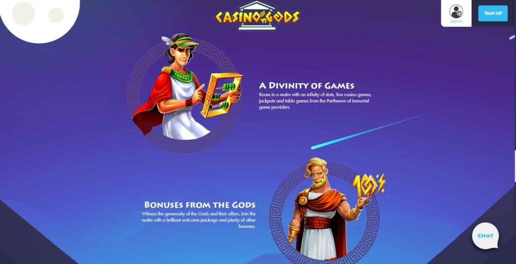 le design de casino gods est original avec un theme grec antique