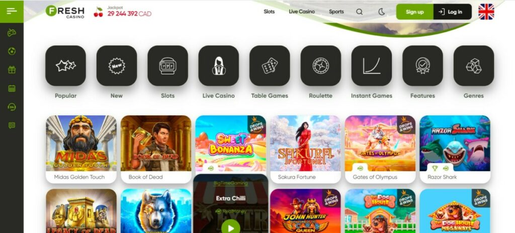 Fresh casino propose un design assez chargé