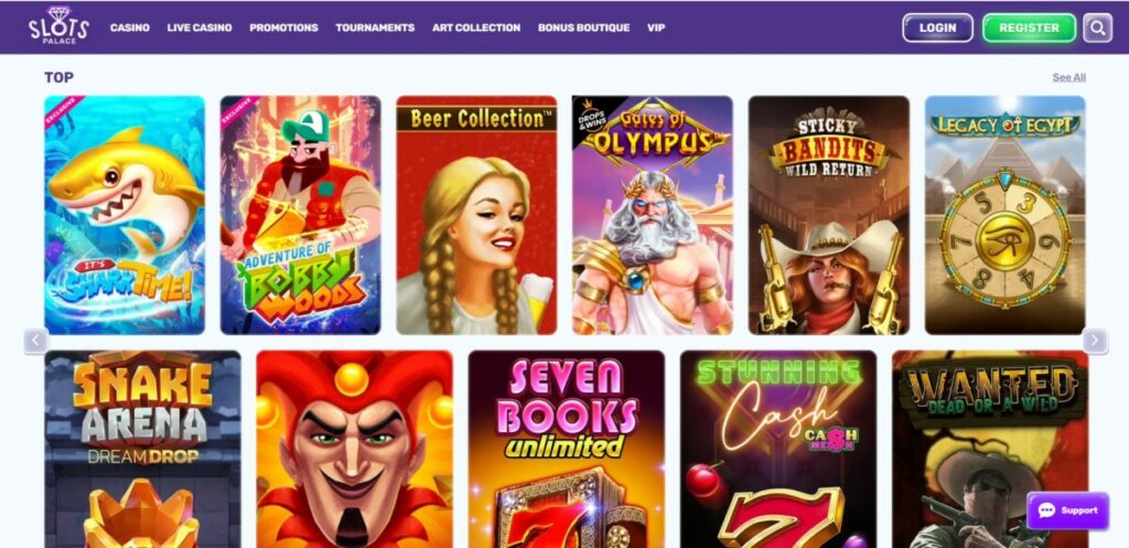 Le design de slots palace est coloré et vif