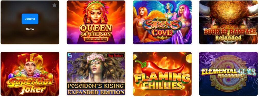 Les machines a sous de millionz casino sont classes par categories