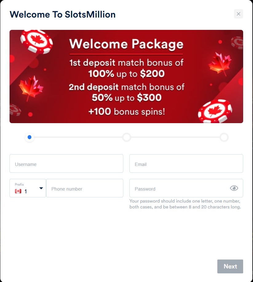 L'inscription sur slots million vous donne acces au bonus de bienvenue