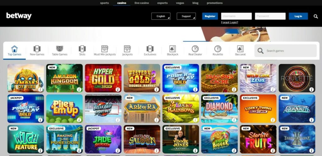 Design du site betway casino