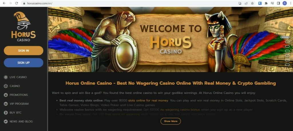 Horus Casino possede un design egyptien de bon gout