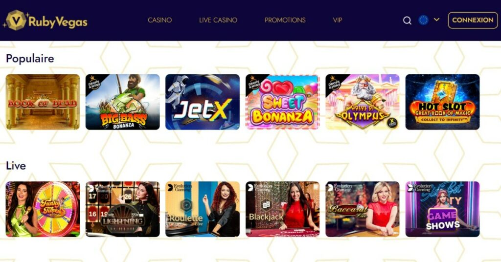 Page des jeux de casino ruby vegas