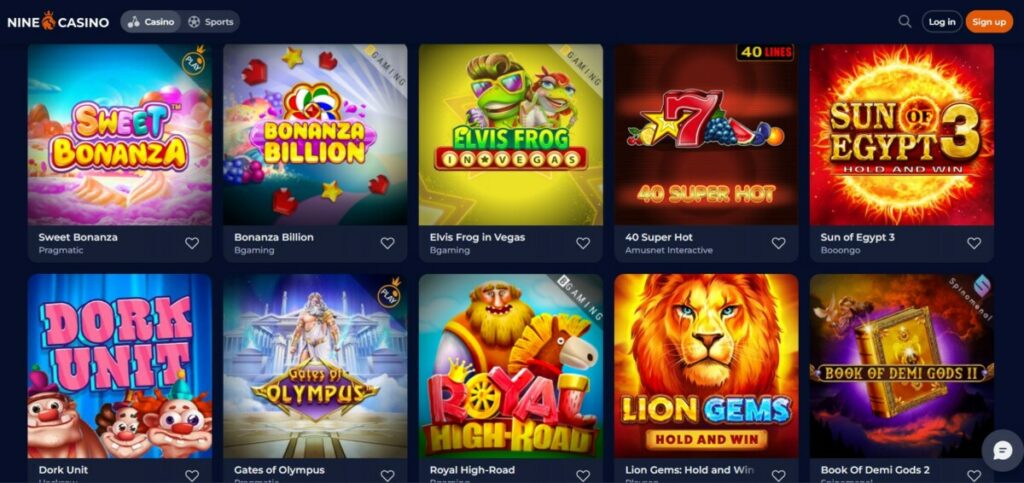 Page des machines a sous de Nine Casino